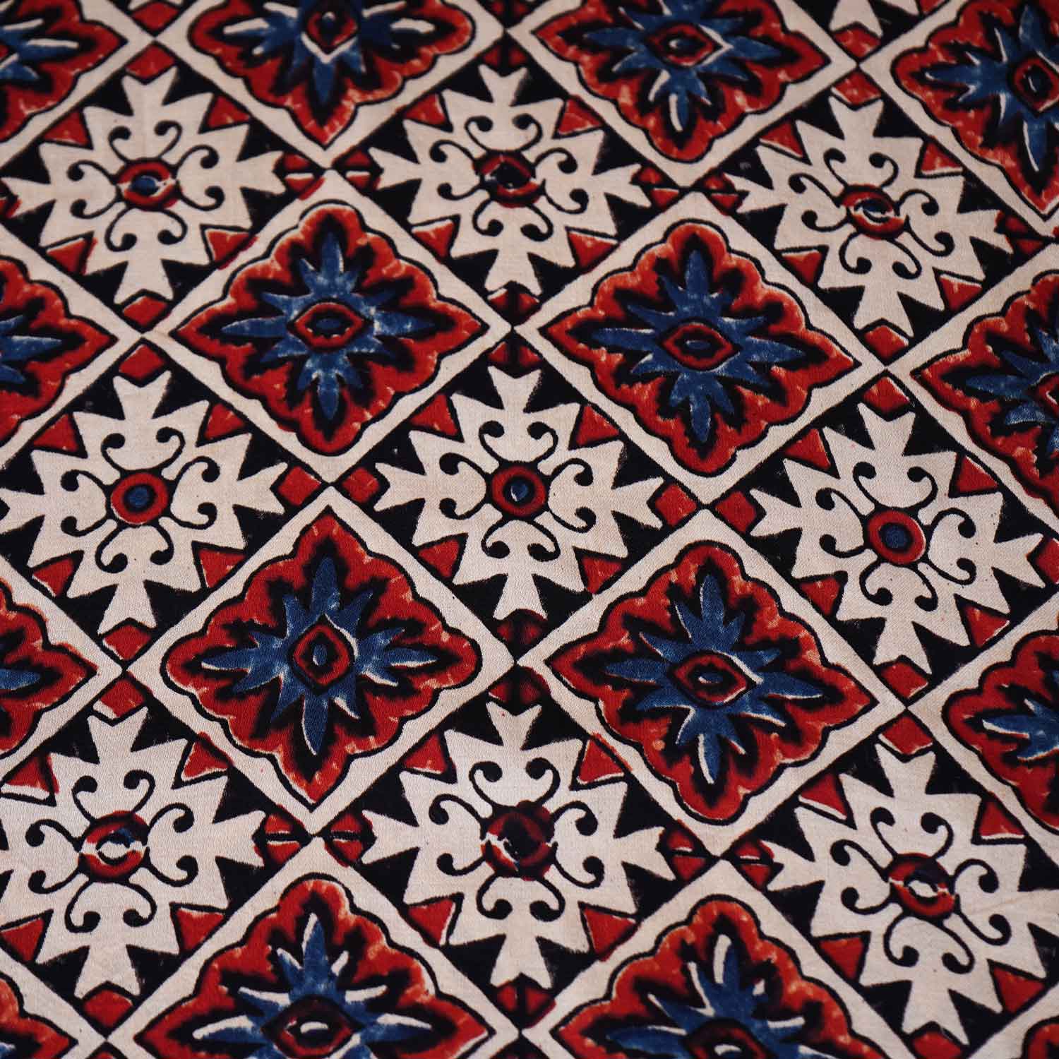 Cream Ajrakh Print Modal Satin Fabric EEG-28712 - TradeUNO
