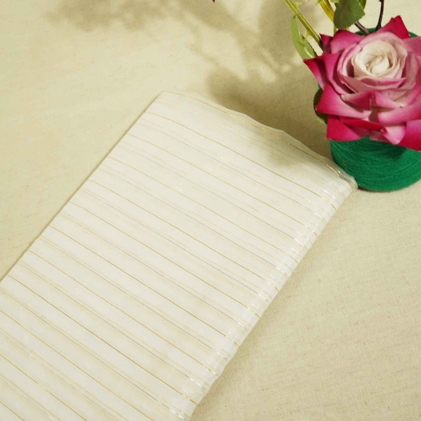 white stripe silver and gold zari organza zari TU-7135