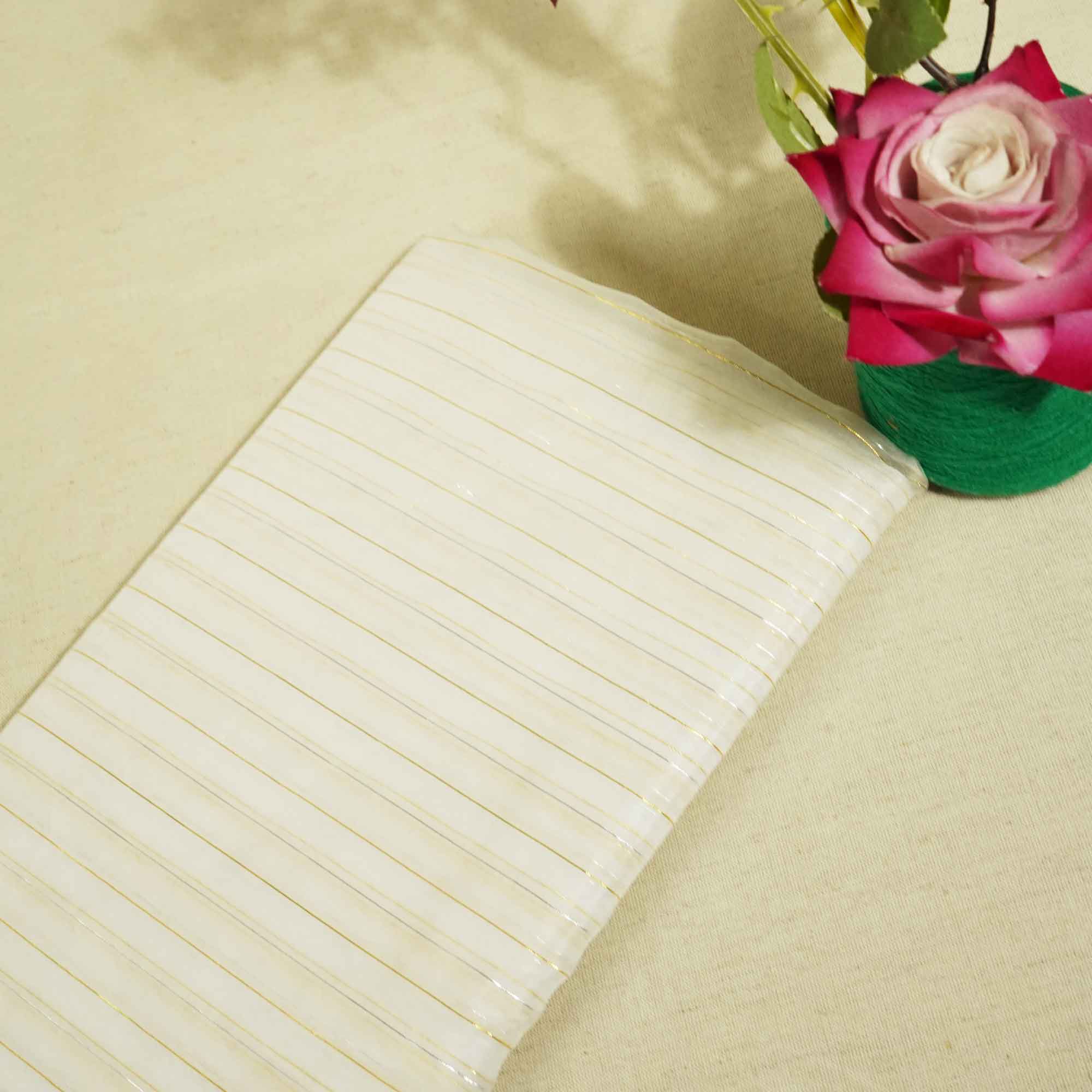 white stripe silver and gold zari organza zari TU-7135
