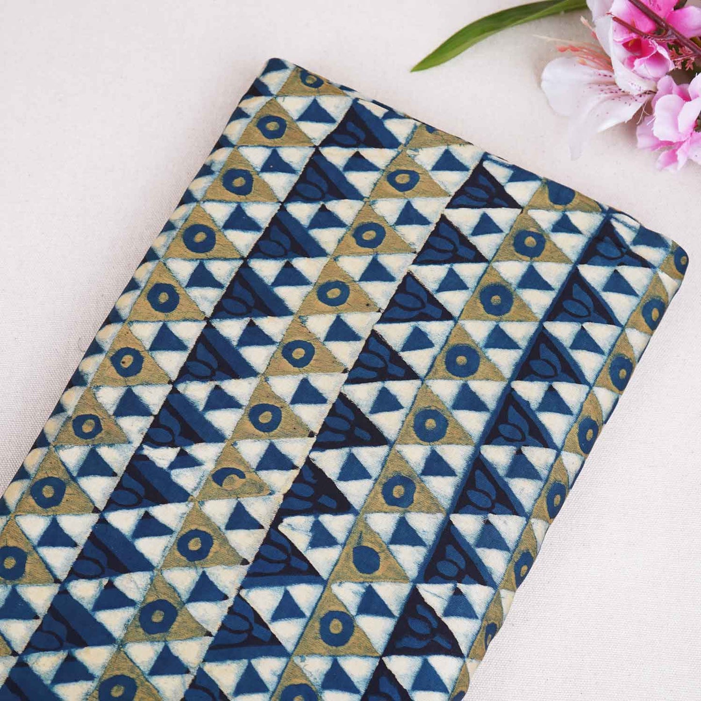 Blue Geometrical Print Modal Satin Fabric EEG-28714