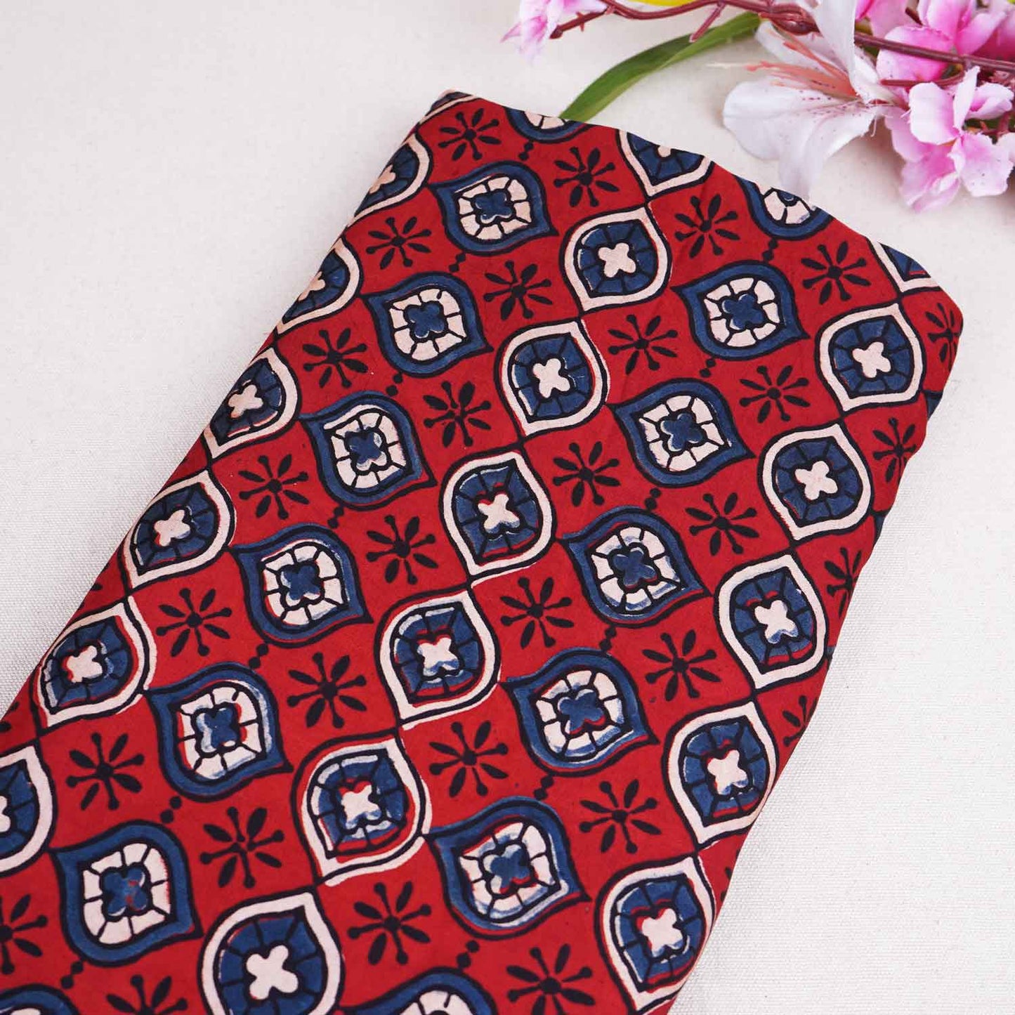 Red Abstract Print Modal Satin Fabric EEG-28715