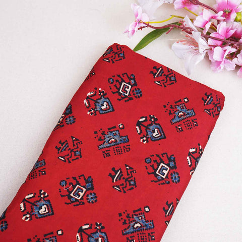 Red Abstract Print Modal Satin Fabric EEG-28716