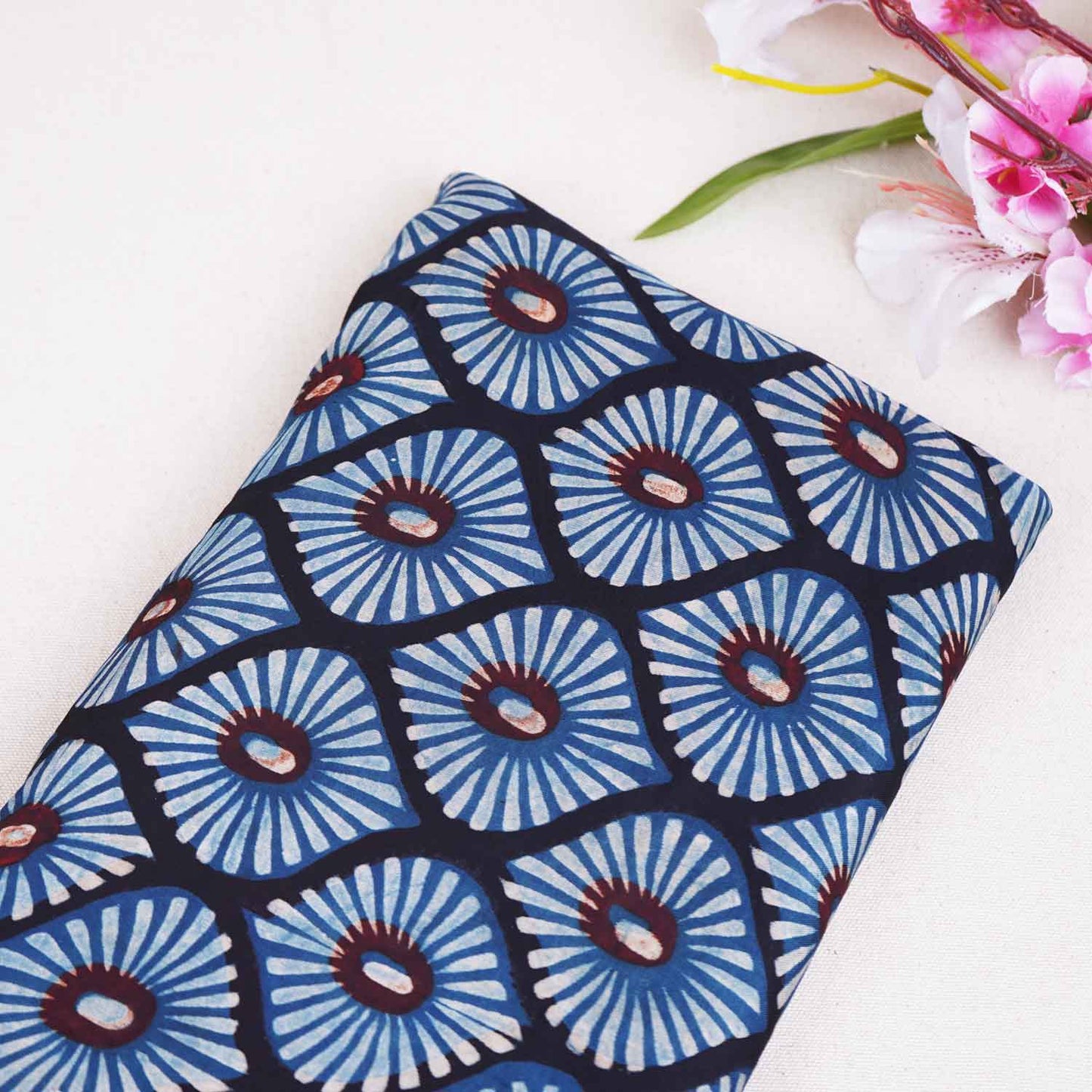 Blue Ajrakh Print Modal Satin Fabric EEG-28719