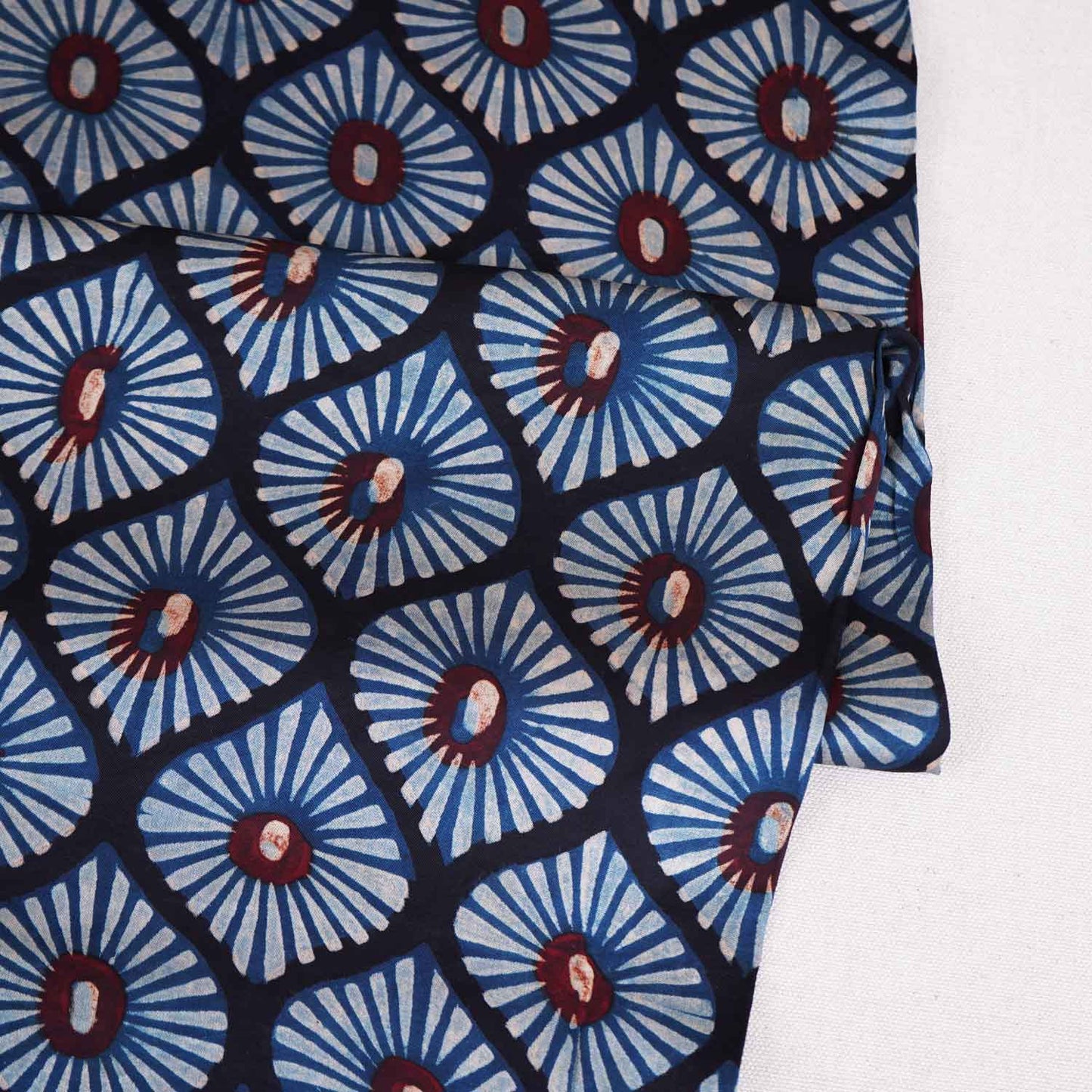 Blue Ajrakh Print Modal Satin Fabric EEG-28719