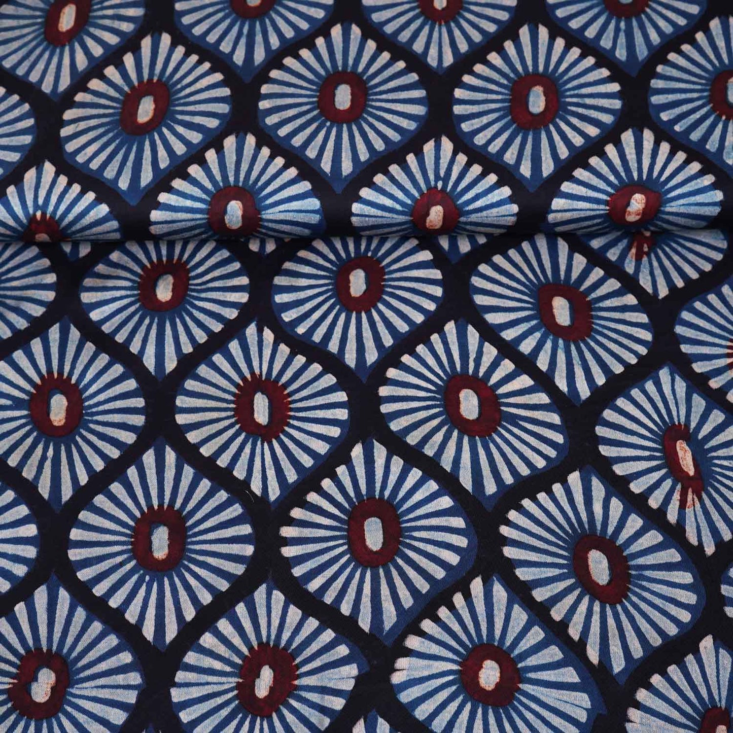 Blue Ajrakh Print Modal Satin Fabric EEG-28719