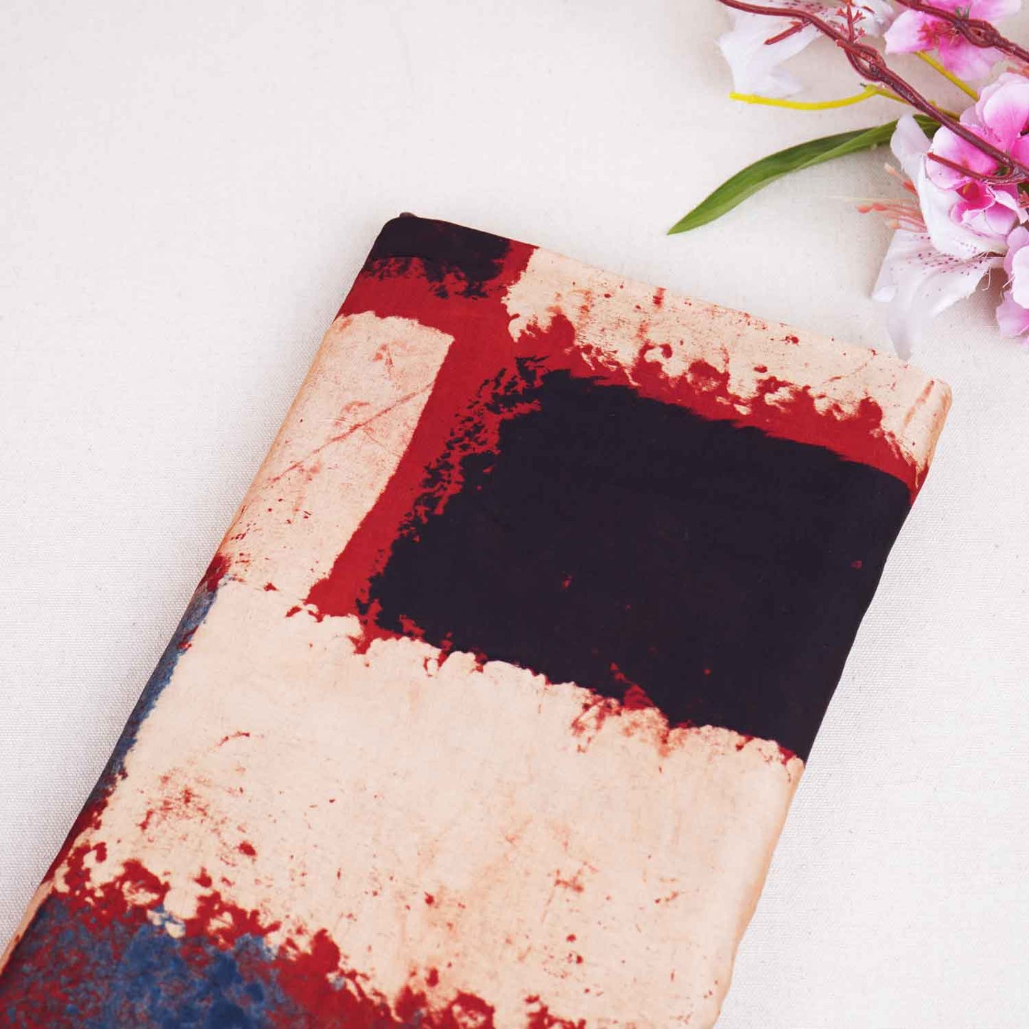 Cream With Multicolour Abstract Print Modal Satin Fabric EEG-28720