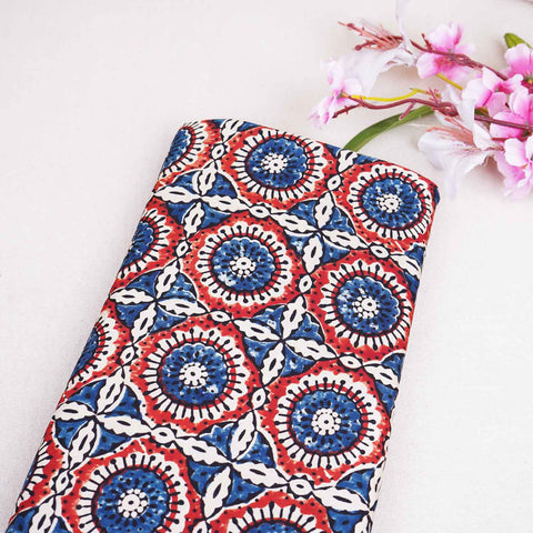 Cream Ajrakh Print Modal Satin Fabric EEG-28721