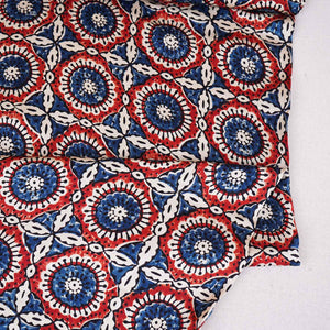 Cream Ajrakh Print Modal Satin Fabric EEG-28721 - TradeUNO