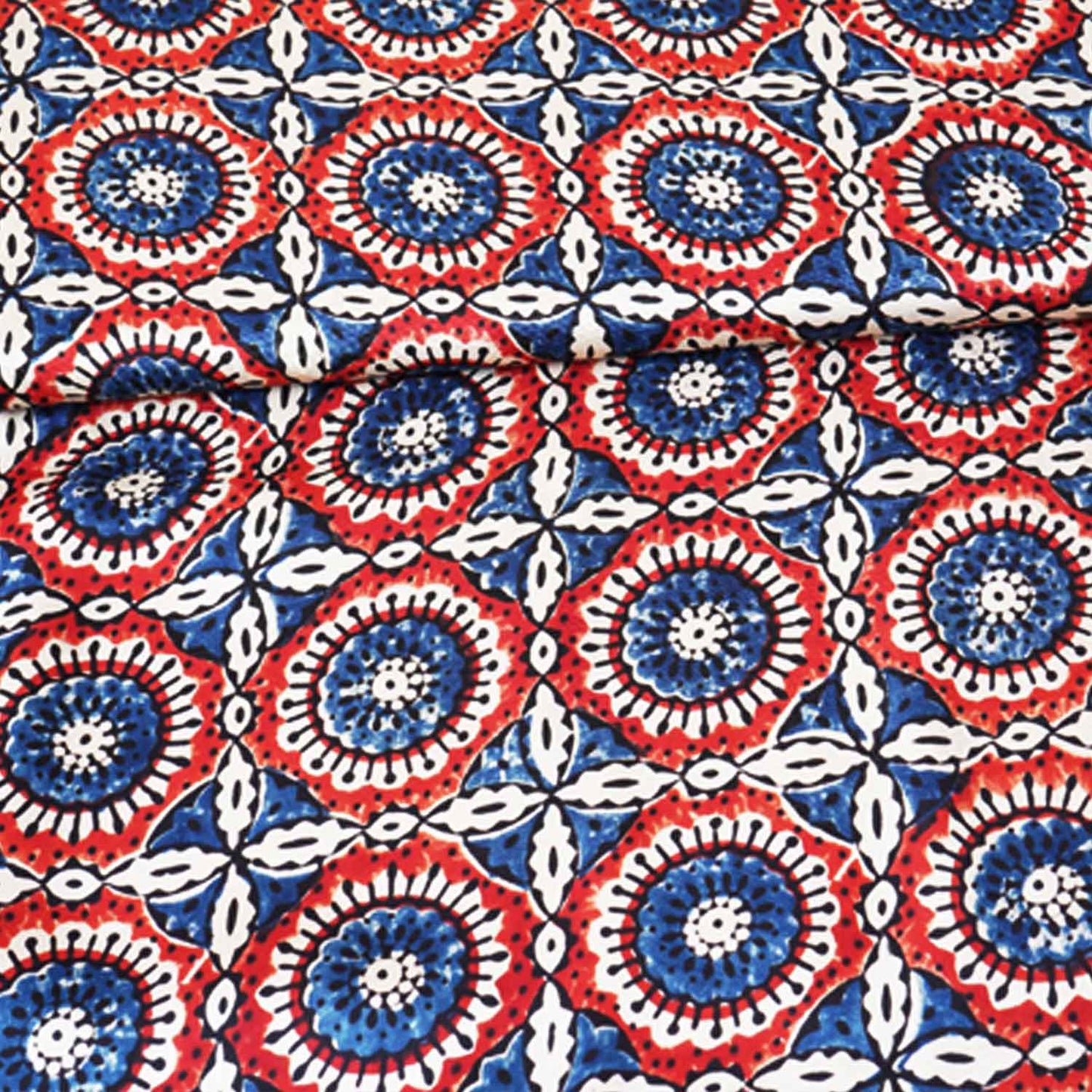 Cream Ajrakh Print Modal Satin Fabric EEG-28721