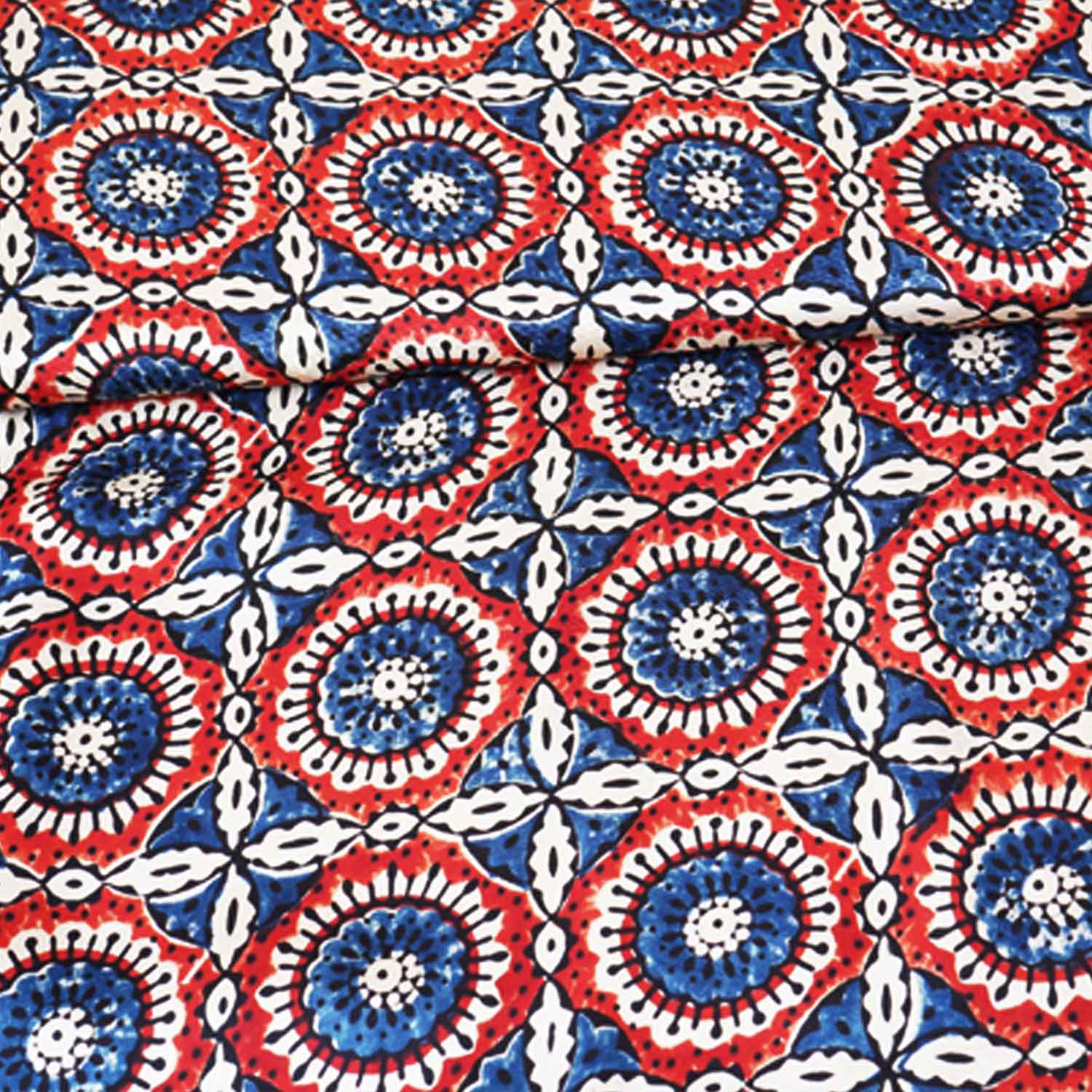 Cream Ajrakh Print Modal Satin Fabric EEG-28721 - TradeUNO