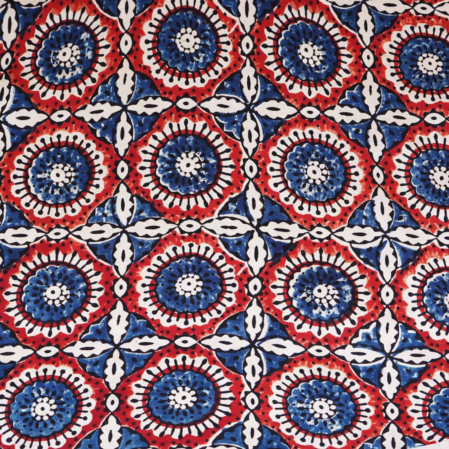 Cream Ajrakh Print Modal Satin Fabric EEG-28721