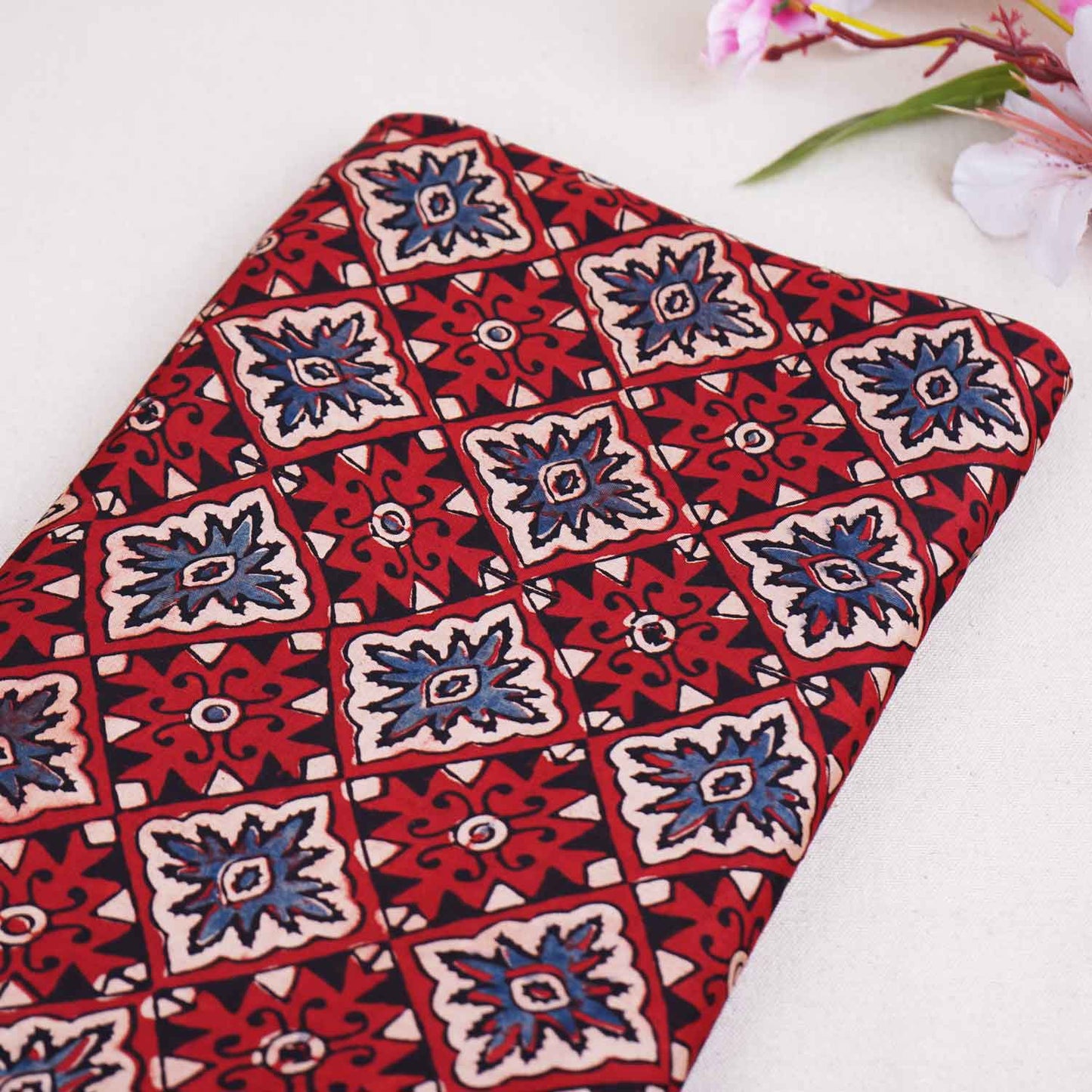 Red Ajrakh Print Modal Satin Fabric EEG-28723