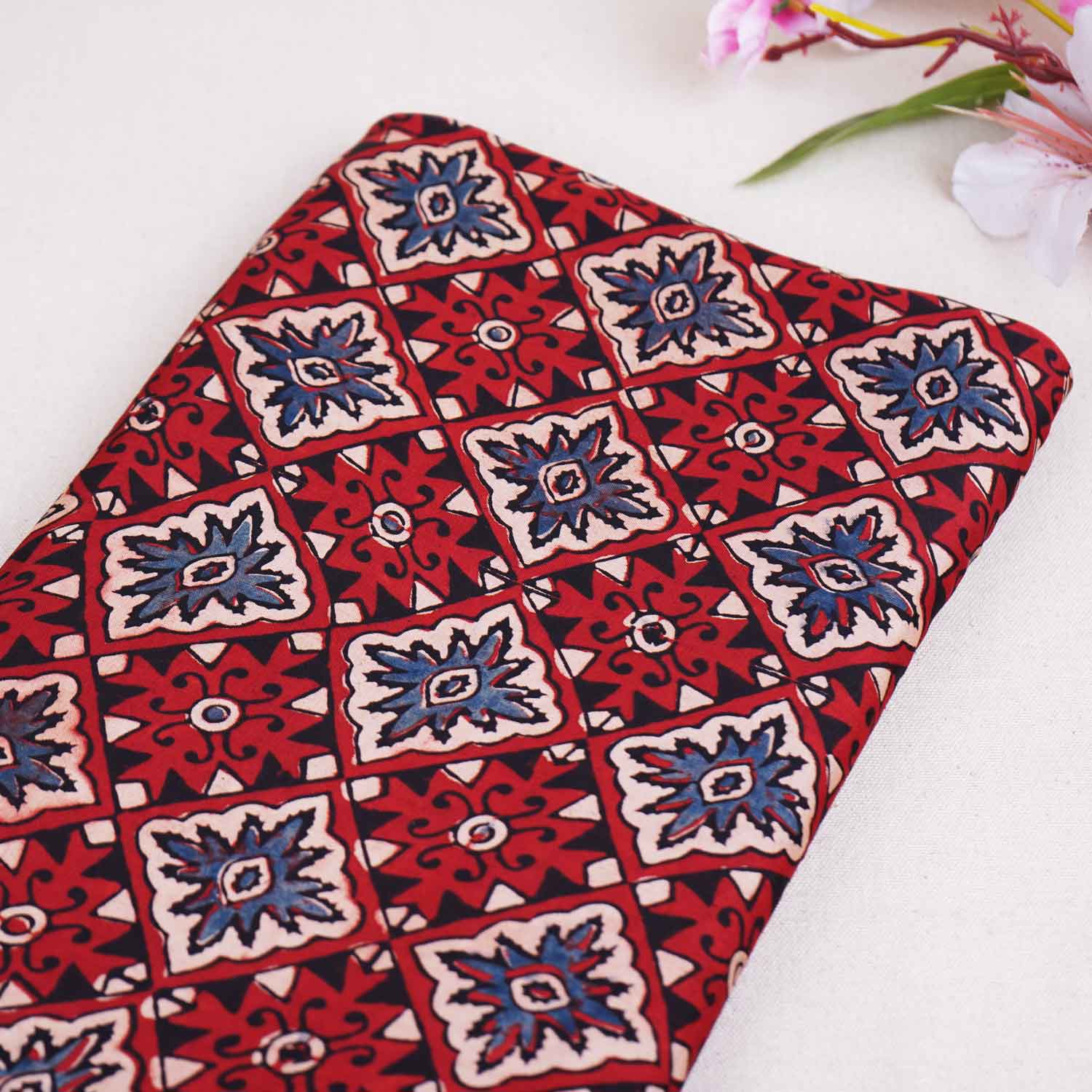 Red Ajrakh Print Modal Satin Fabric EEG-28723 - TradeUNO