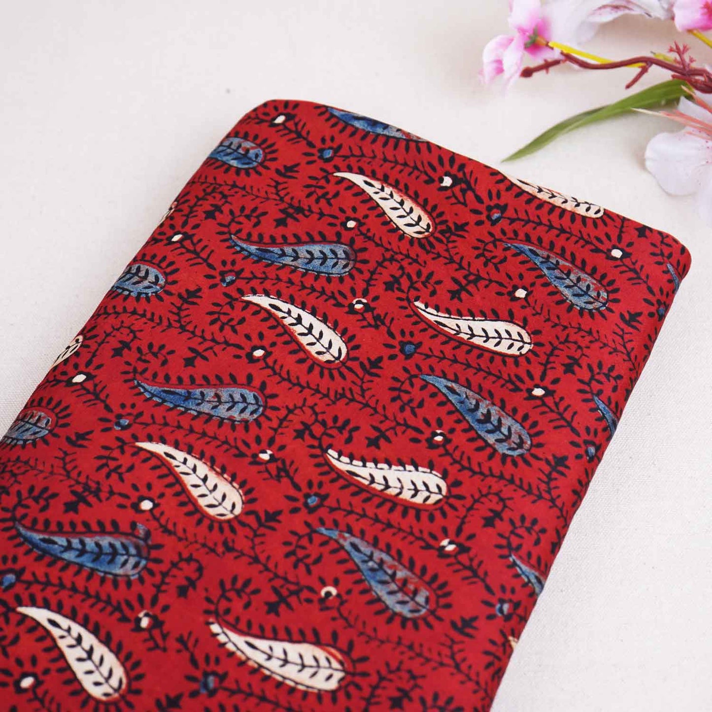 Red Floral Print Modal Satin Fabric EEG-28725