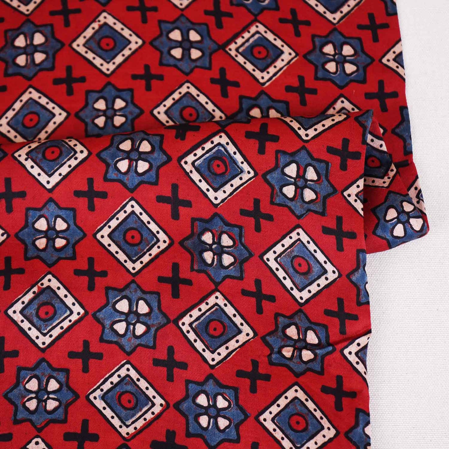 Red Geometrical Print Modal Satin Fabric EEG-28728