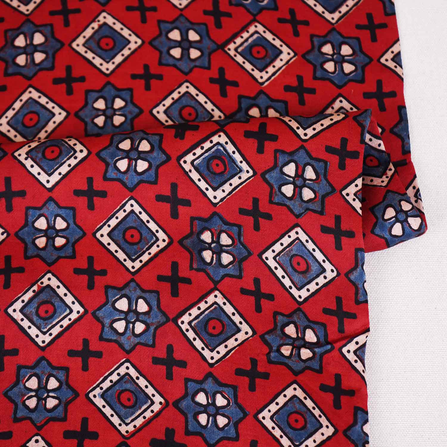 Red Geometrical Print Modal Satin Fabric EEG-28728 - TradeUNO