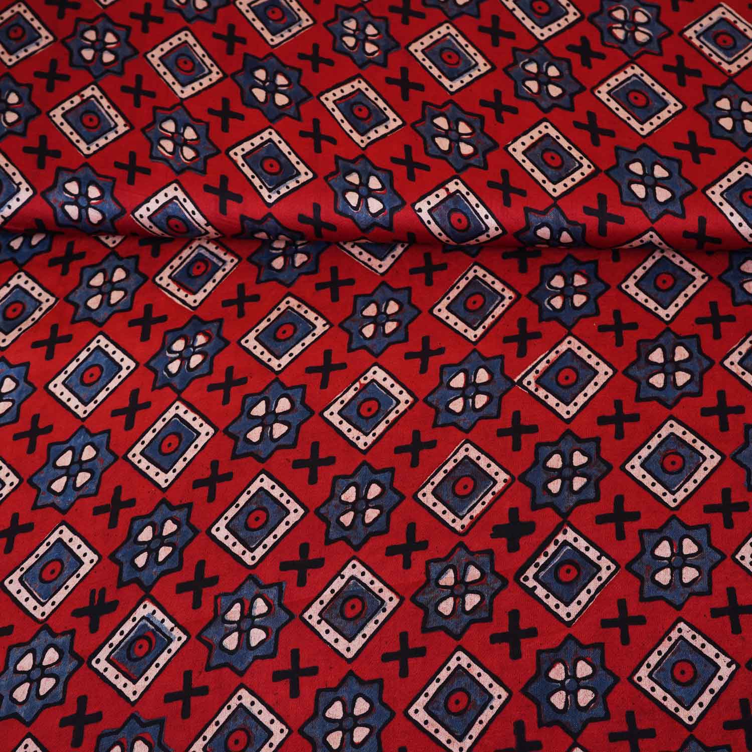 Red Geometrical Print Modal Satin Fabric EEG-28728 - TradeUNO