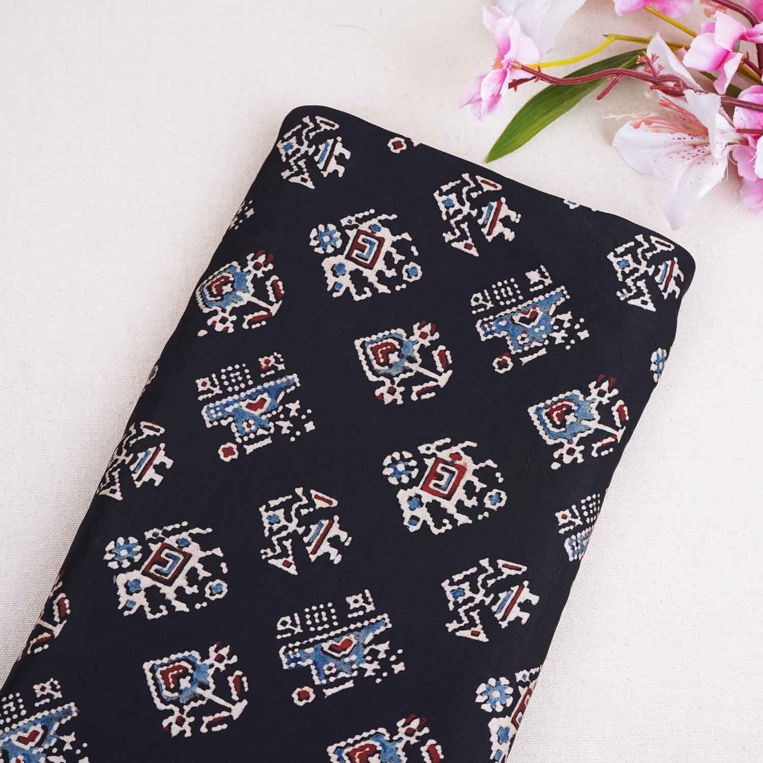 Black Abstract Print Modal Satin Fabric EEG-28730 - TradeUNO