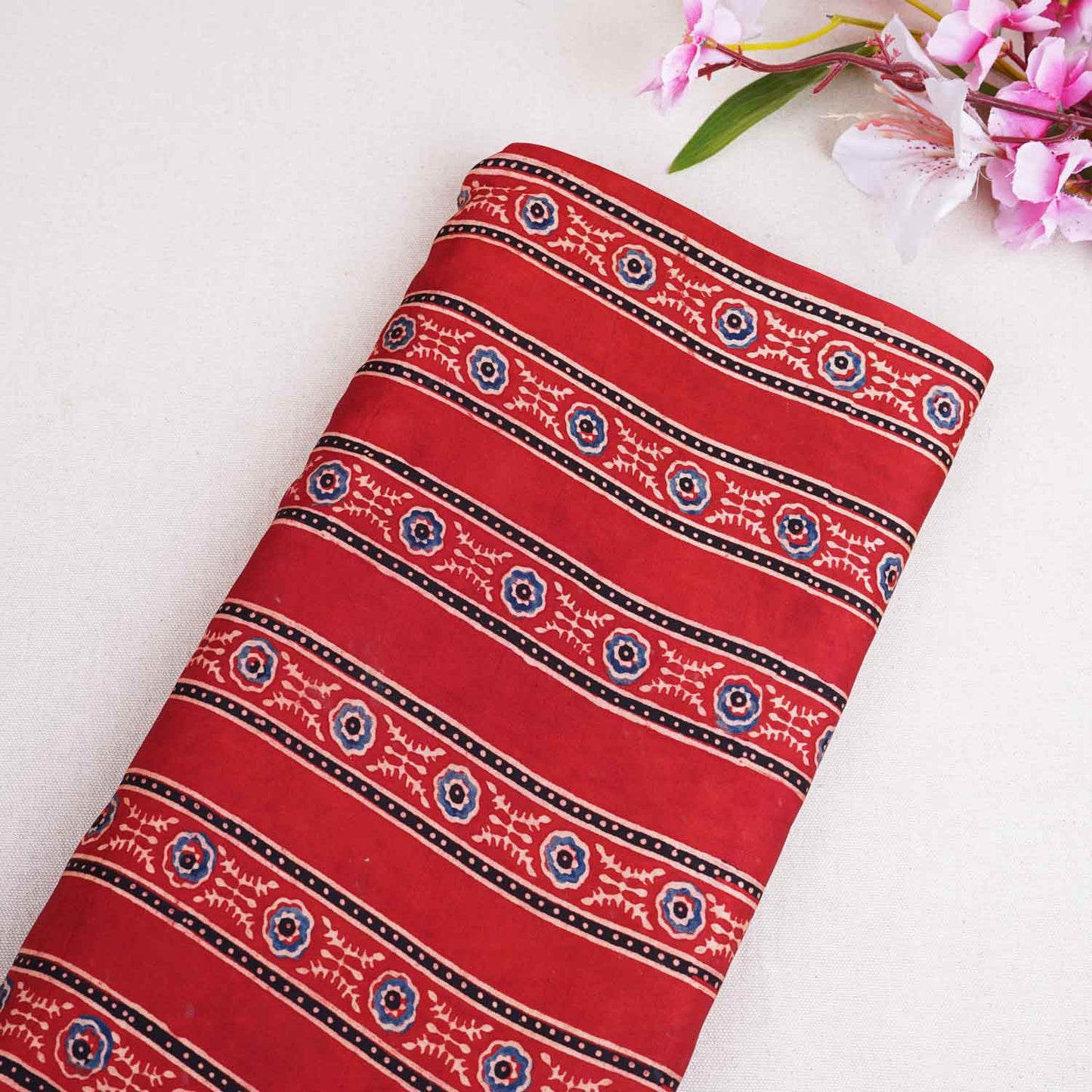 Red Ajrakh Print Modal Satin Fabric EEG-28731