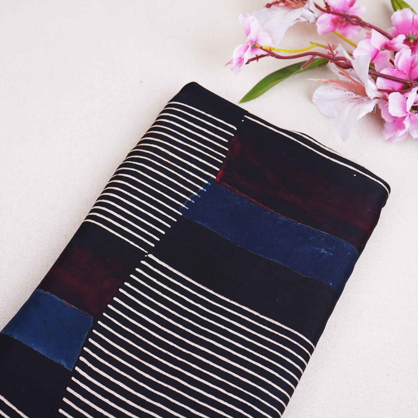 Black With Multicolour Abstract Print Modal Satin Fabric EEG-28732