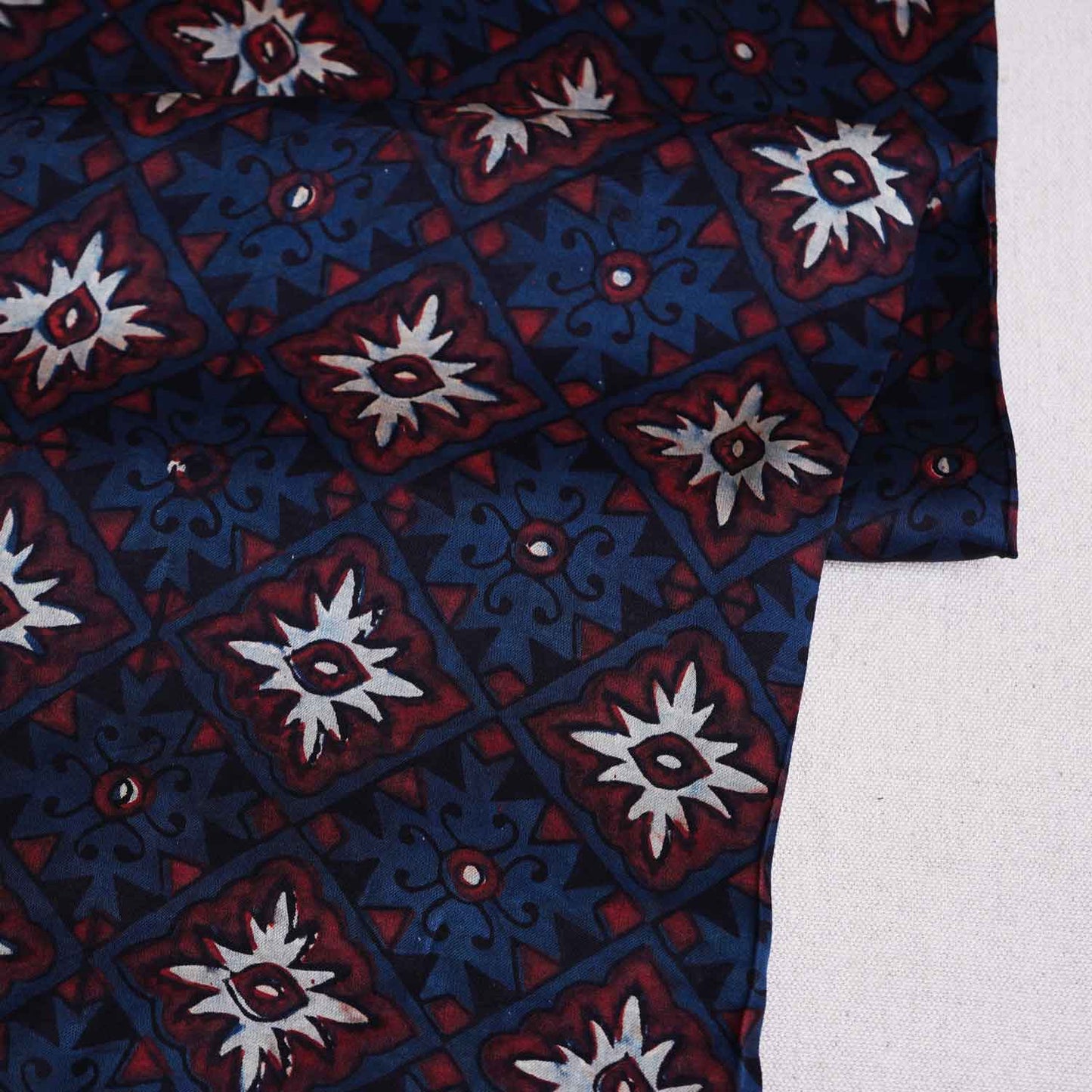 Navy Blue Ajrakh Print Modal Satin Fabric EEG-28733