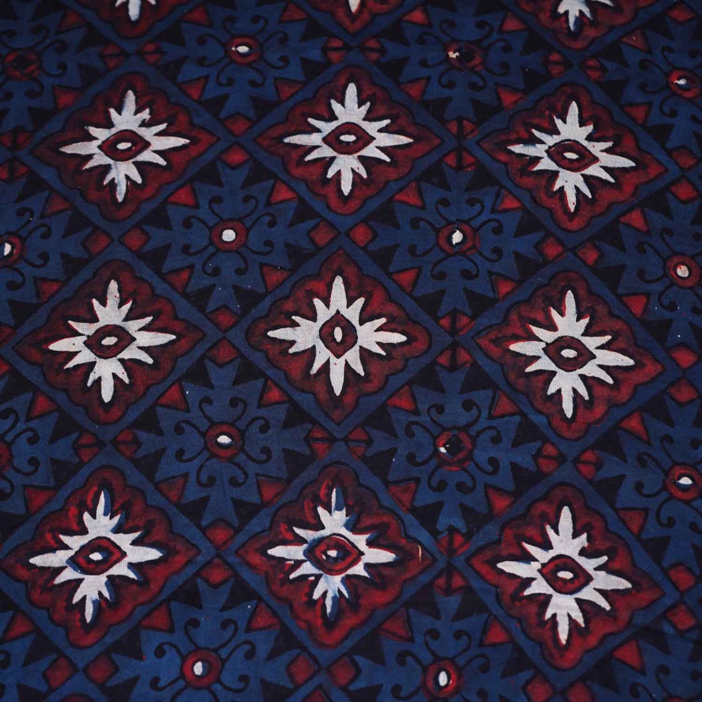 Navy Blue Ajrakh Print Modal Satin Fabric EEG-28733