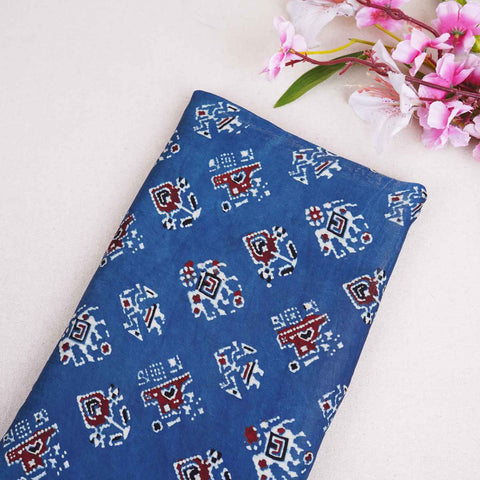 Blue Abstract Print Modal Satin Fabric EEG-28734