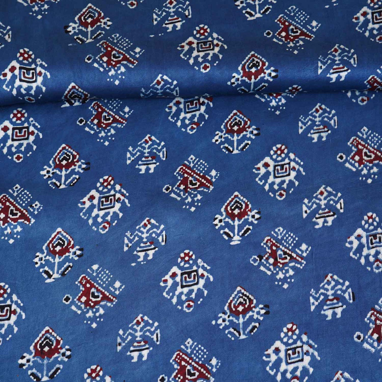 Blue Abstract Print Modal Satin Fabric EEG-28734