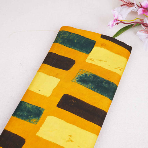 Mustard Yellow With Multicolour Abstract Print Modal Satin Fabric EEG-28735