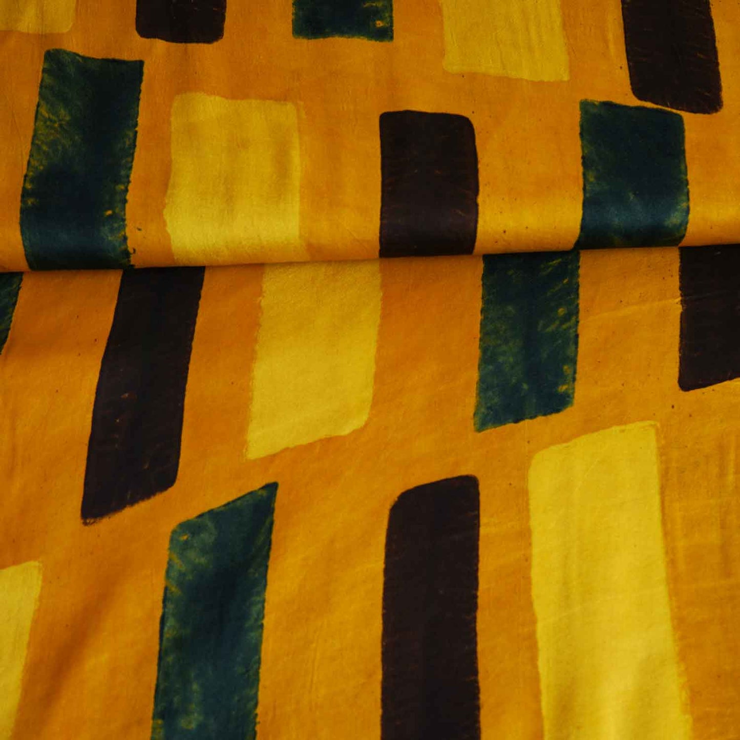 Mustard Yellow With Multicolour Abstract Print Modal Satin Fabric EEG-28735