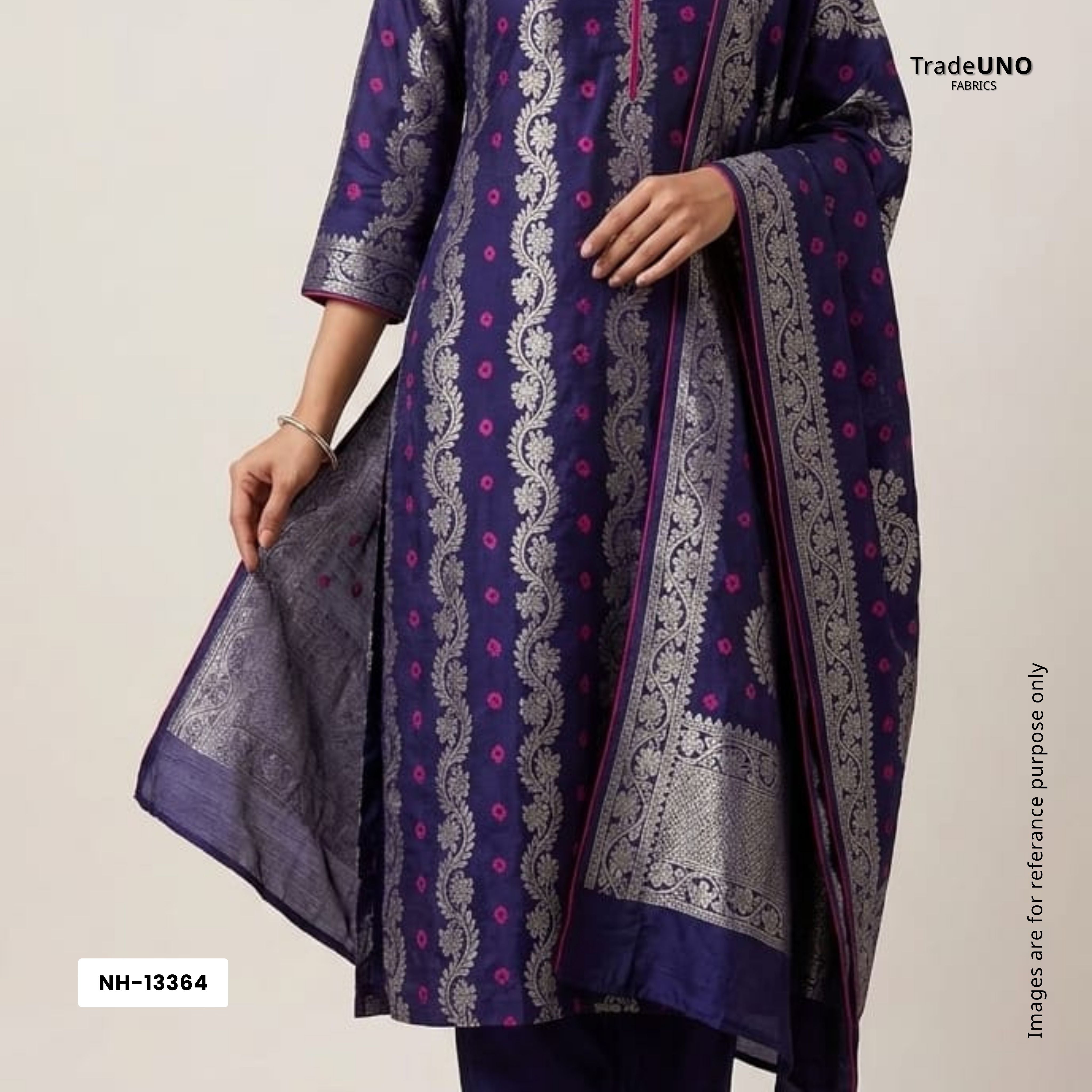 Navy Blue Zari bandhej Jacquard Silk NH-13364 - TradeUNO