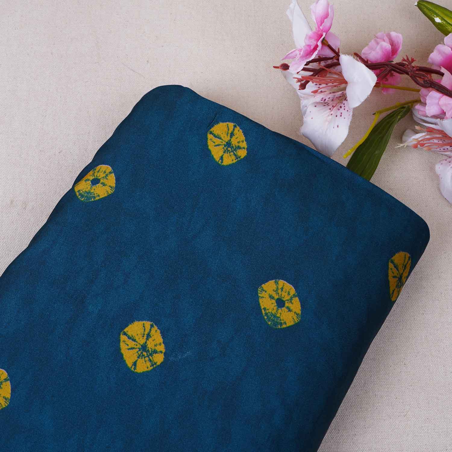 Teal Green Bandhani Print Modal Satin Fabric MT-28741 - TradeUNO