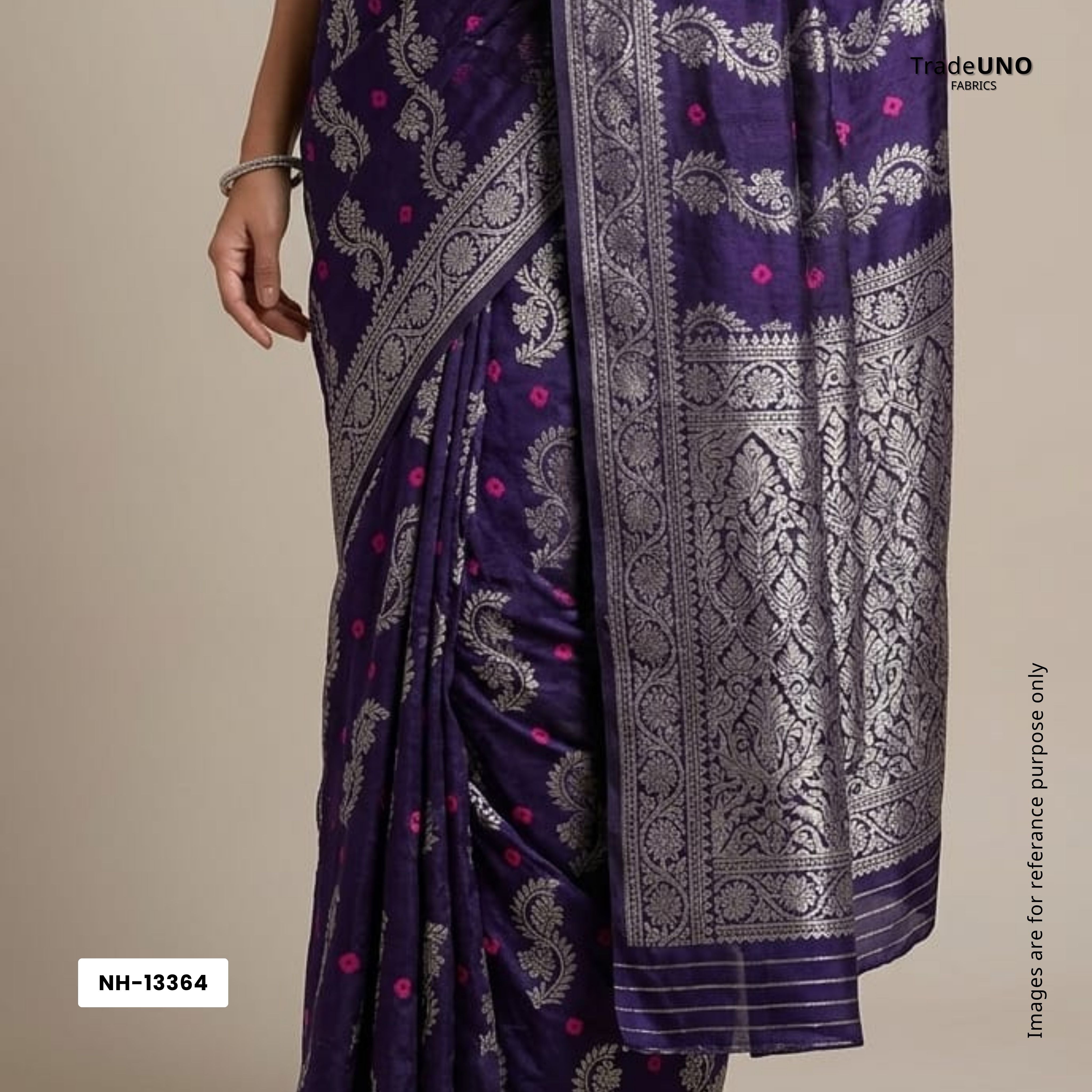 Navy Blue Zari bandhej Jacquard Silk NH-13364 - TradeUNO