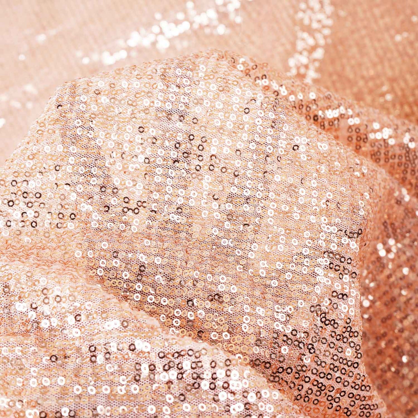 Salmon Pink Sequins & Embrodiery Crushed Power Net Imported Fabric