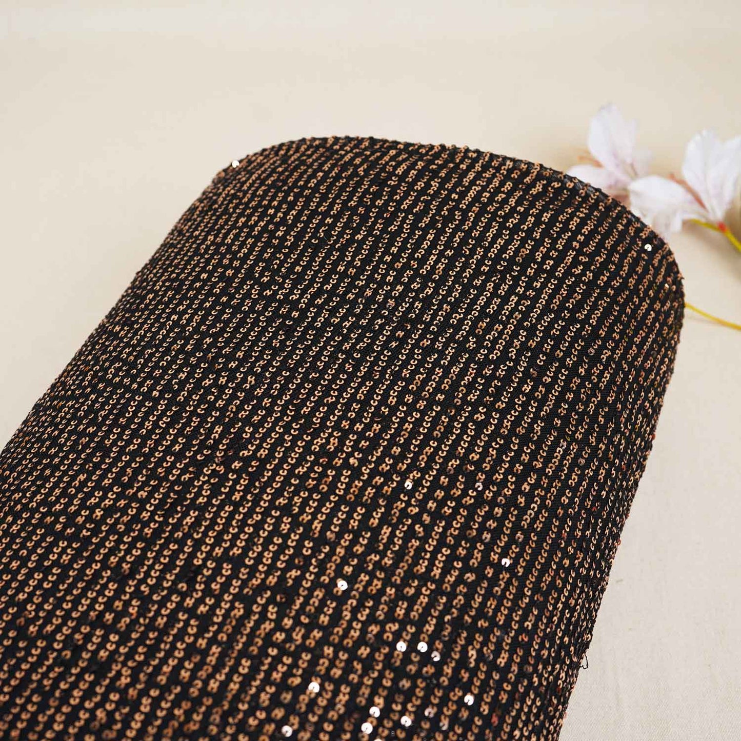 Black & Golden Sequins Embroidery Power Net Fabric