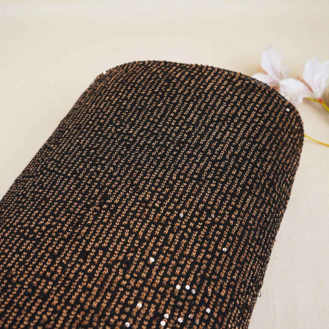 Black & Golden Sequins Embroidery Power Net Fabric