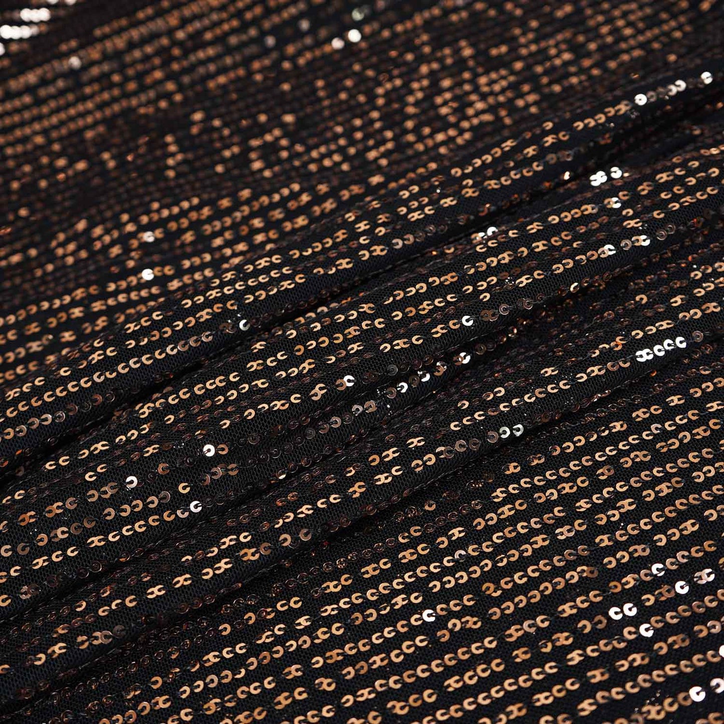 Black & Golden Sequins Embroidery Power Net Fabric