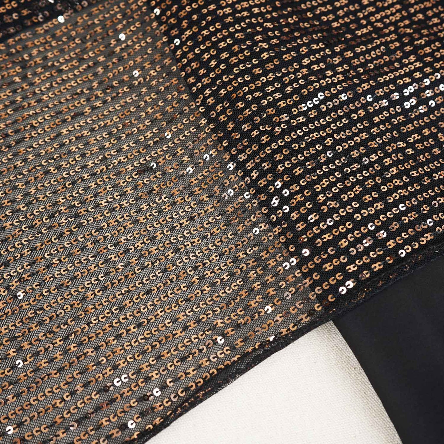 Black & Golden Sequins Embroidery Power Net Fabric