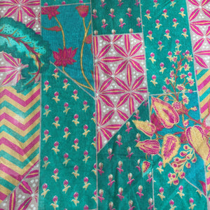 Green Floral Print Chanderi Silk Fabric