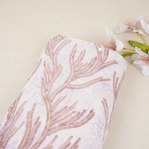 Pink Sequins Embroidery Imported Power Net  Fabric - TradeUNO