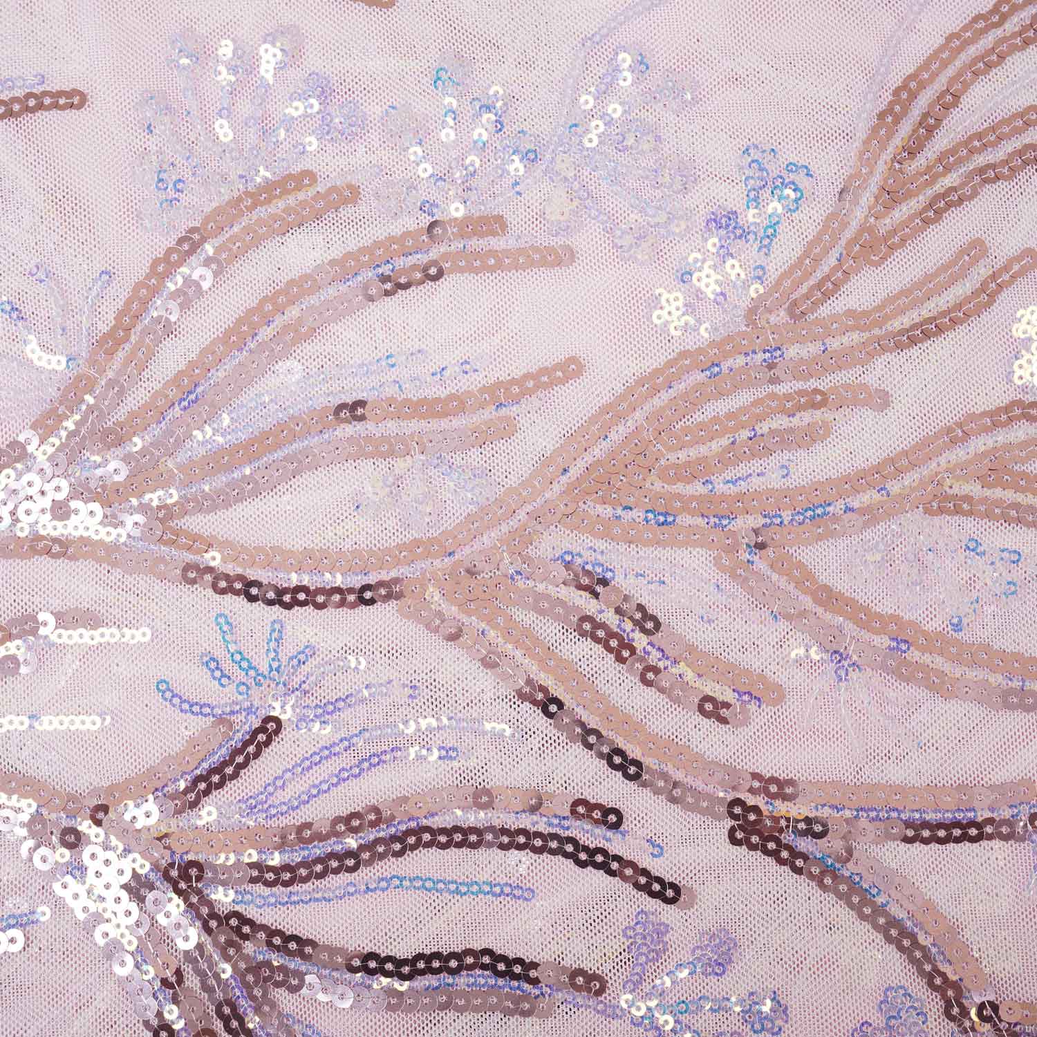 Pink Sequins Embroidery Imported Power Net  Fabric - TradeUNO