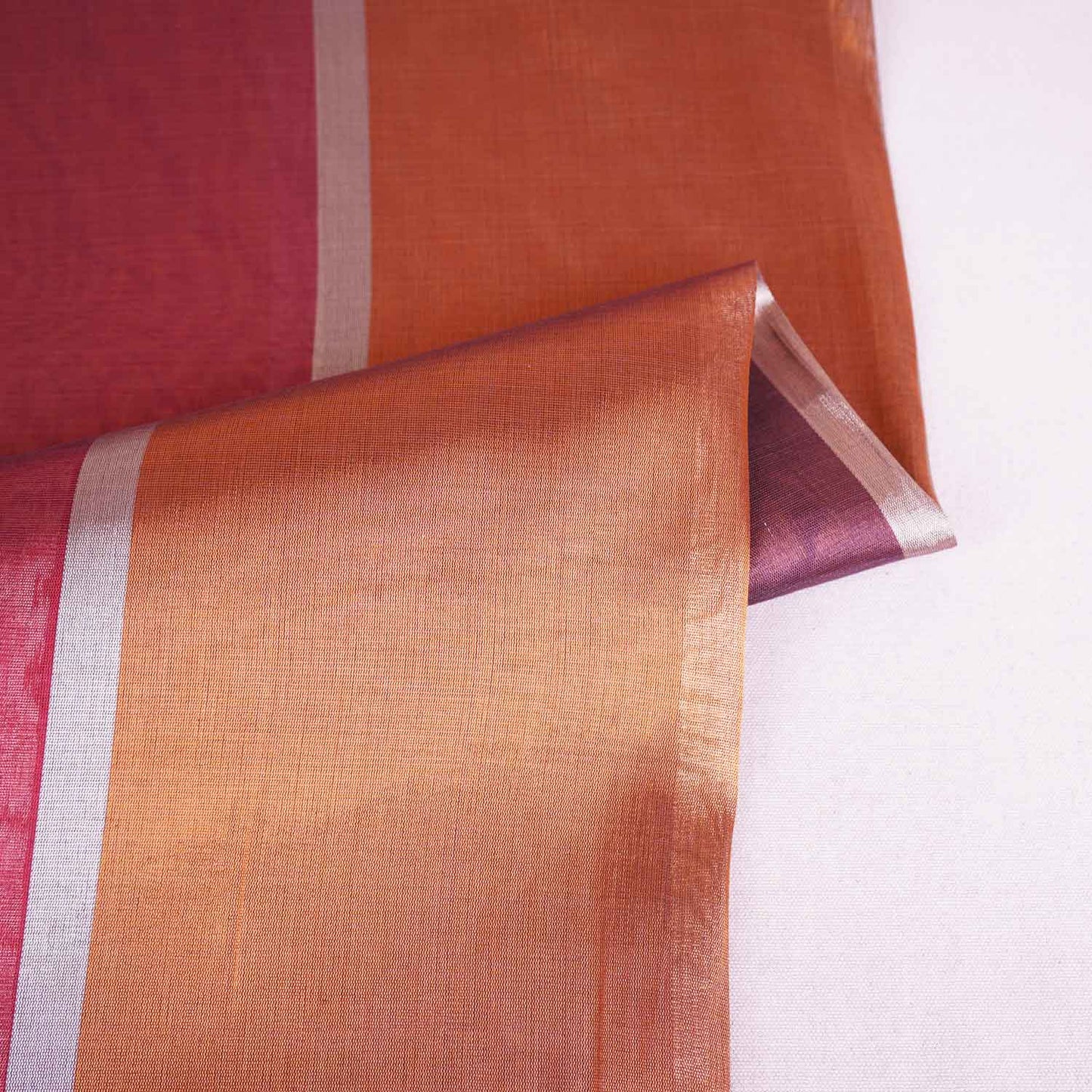 Wine With Multicolor Strips Chanderi Tissue Fabric CW-28767