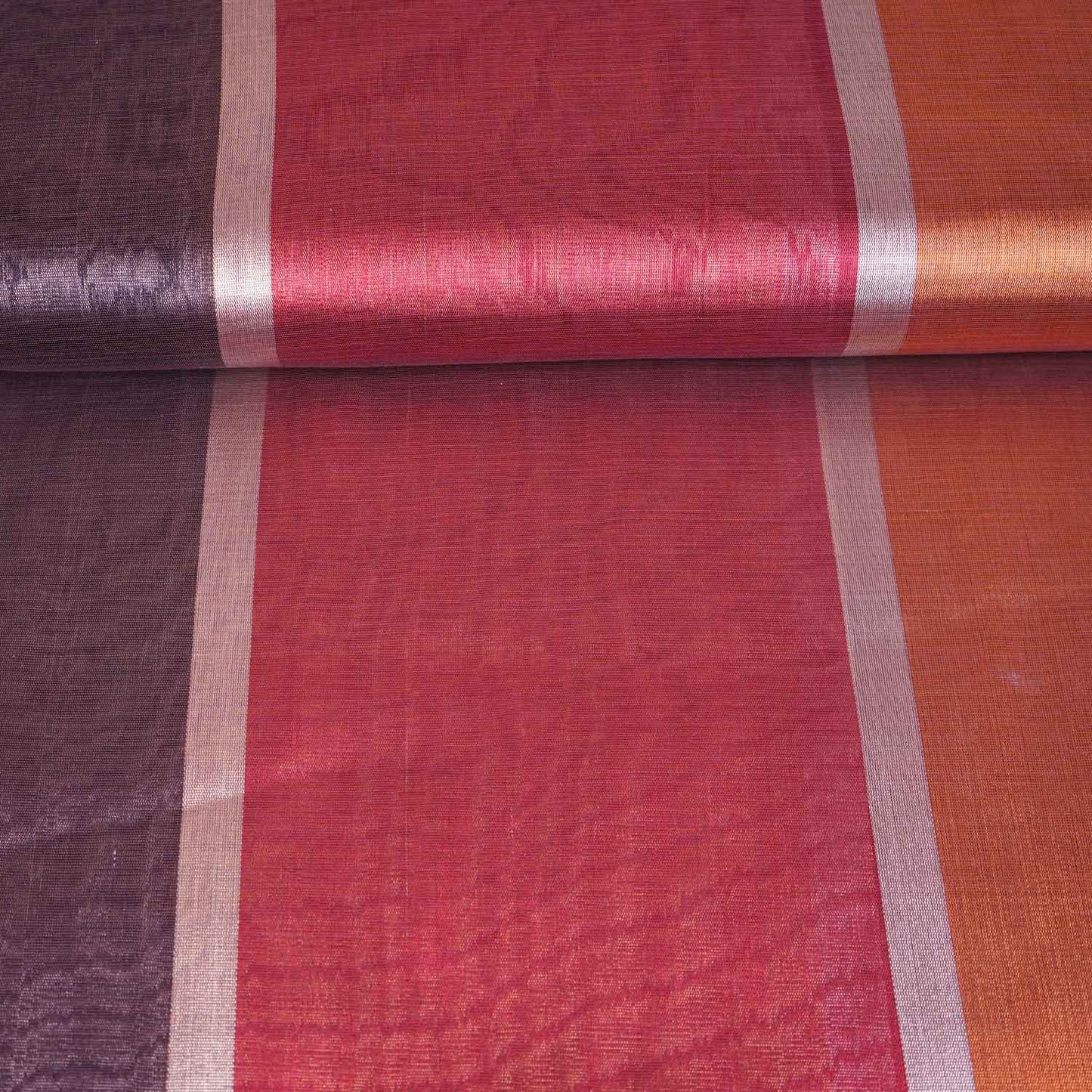 Wine With Multicolor Strips Chanderi Tissue Fabric CW-28767