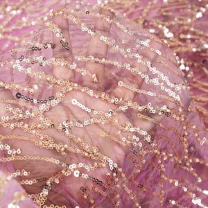 Onion Pink With Golden Floral Sequins Embroidery Net Imported Fabric - TradeUNO