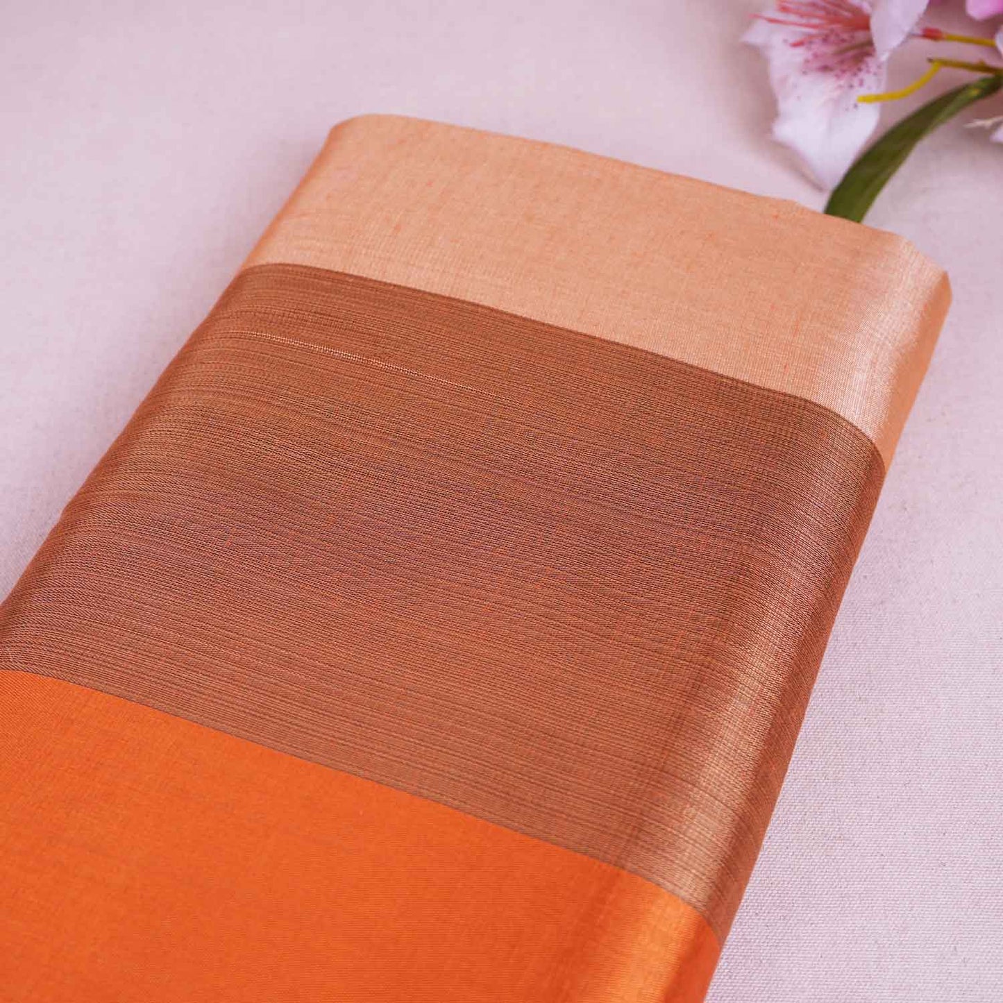 Golden With Multicolor Strips Chanderi Tissue Fabric CW-28769