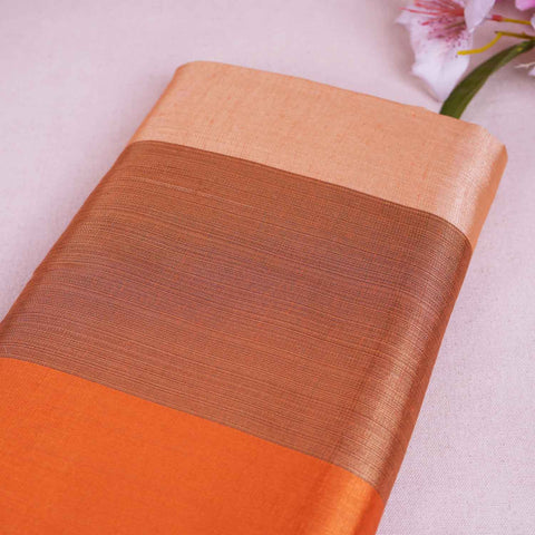 Golden With Multicolor Strips Chanderi Tissue Fabric CW-28769