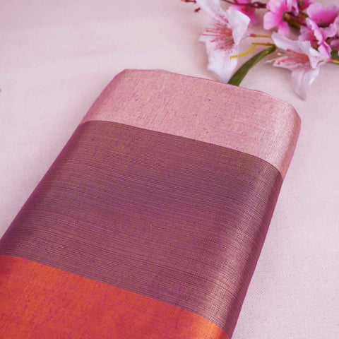 Red With Multicolor Strips Chanderi Tissue Fabric CW-28770