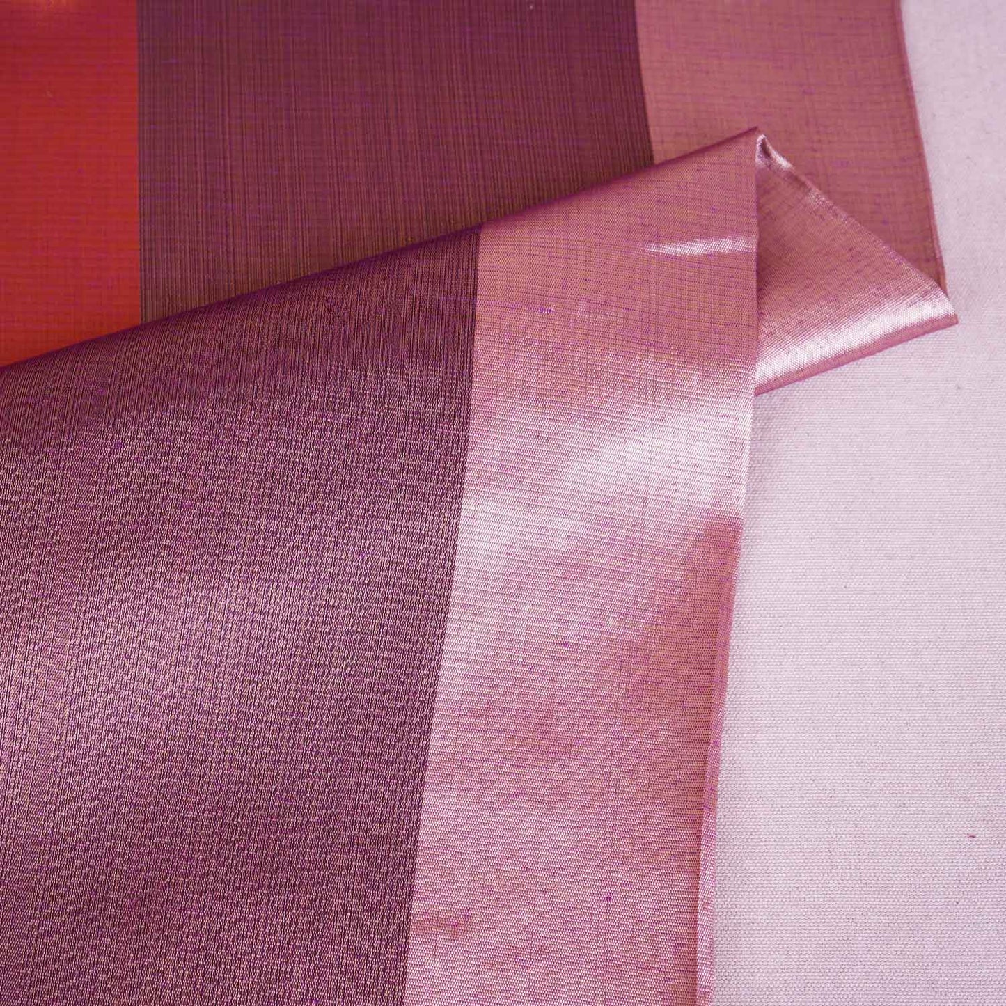 Red With Multicolor Strips Chanderi Tissue Fabric CW-28770