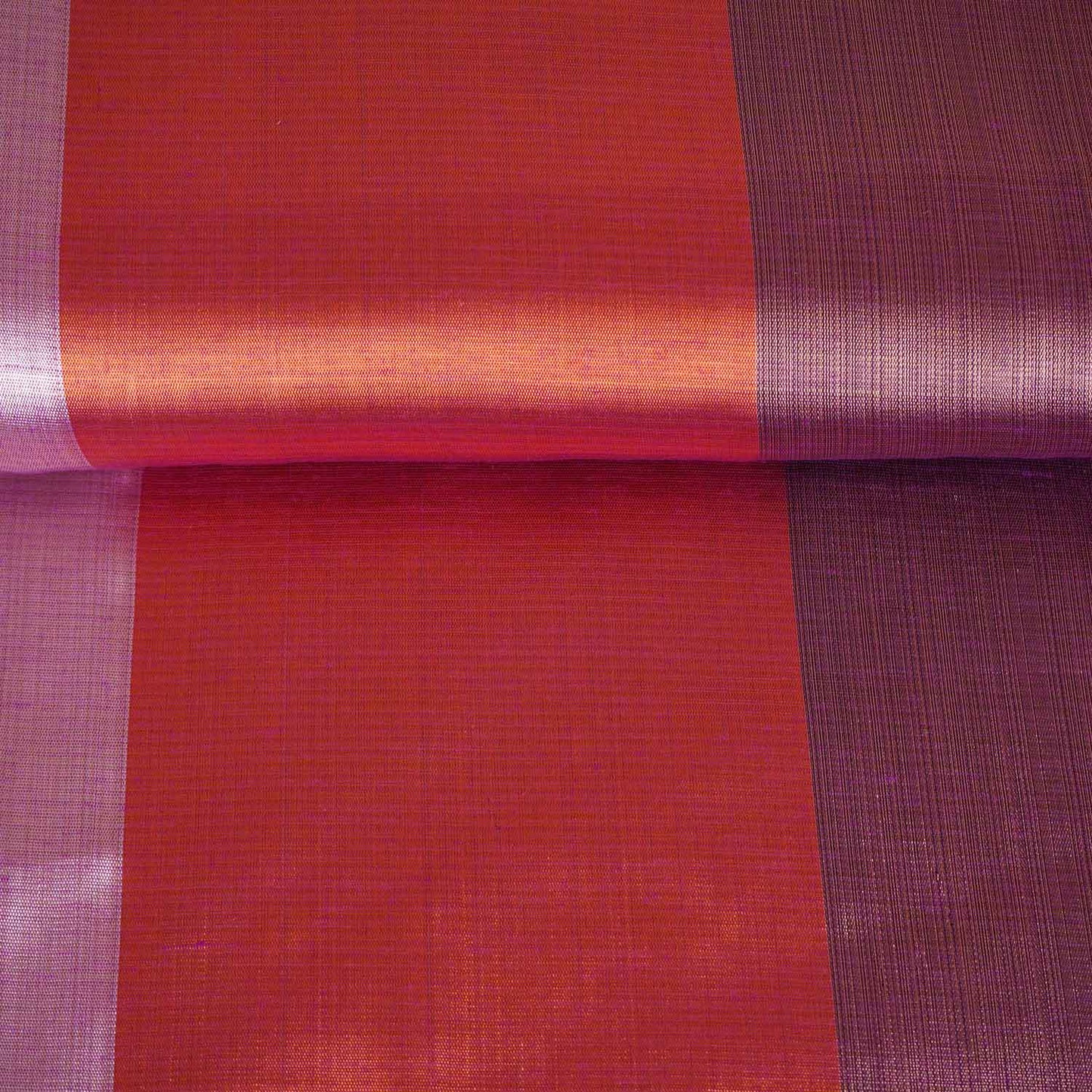 Red With Multicolor Strips Chanderi Tissue Fabric CW-28770
