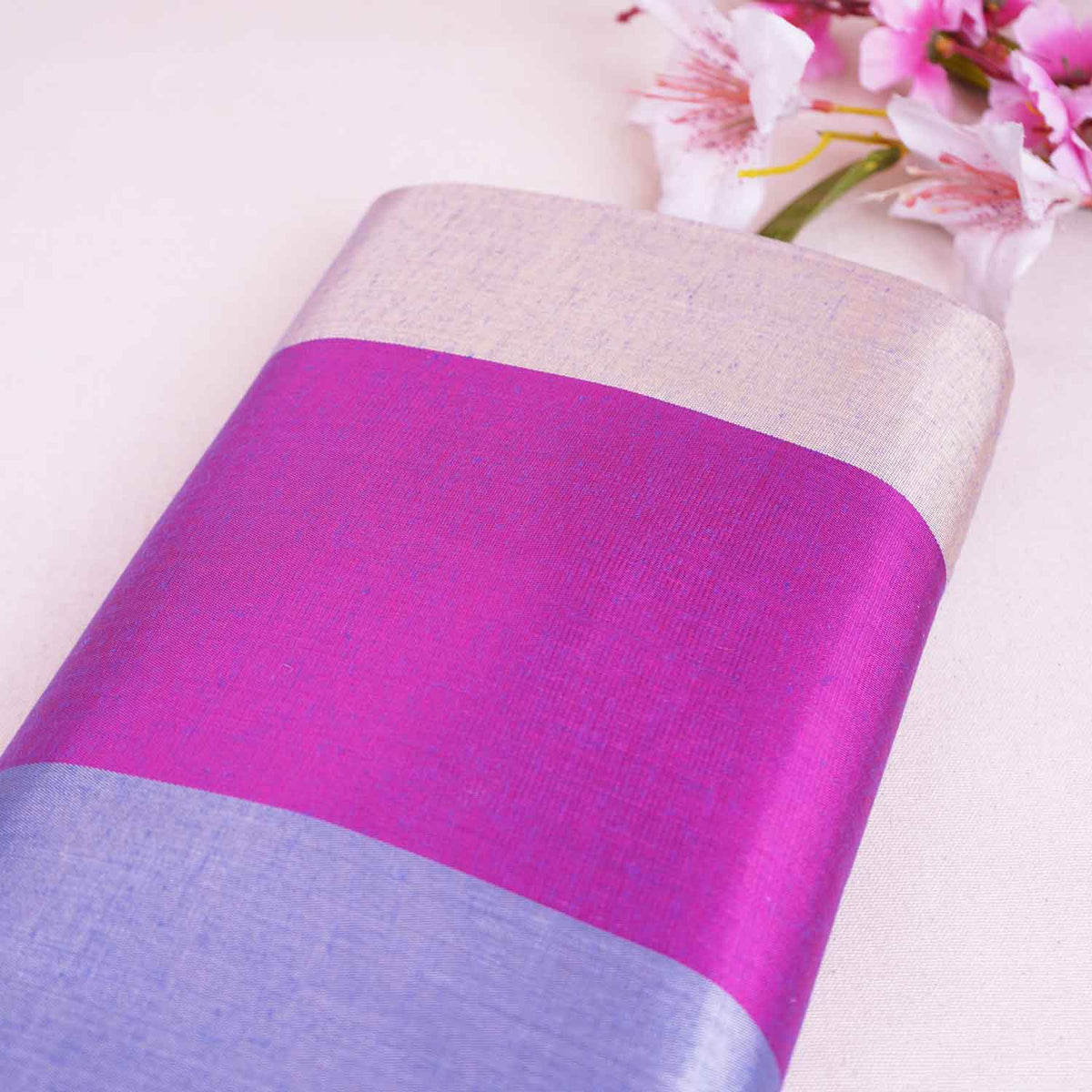 Wine With Multicolor Strips Chanderi Tissue Fabric CW-28771 - TradeUNO